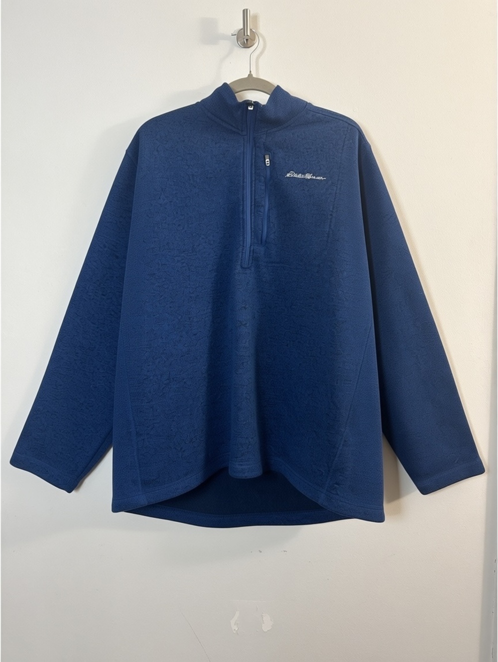 Eddie Bauer Men’s XXL Blue Quarter Zip Fleece Pullover Sweater Chest Pocket